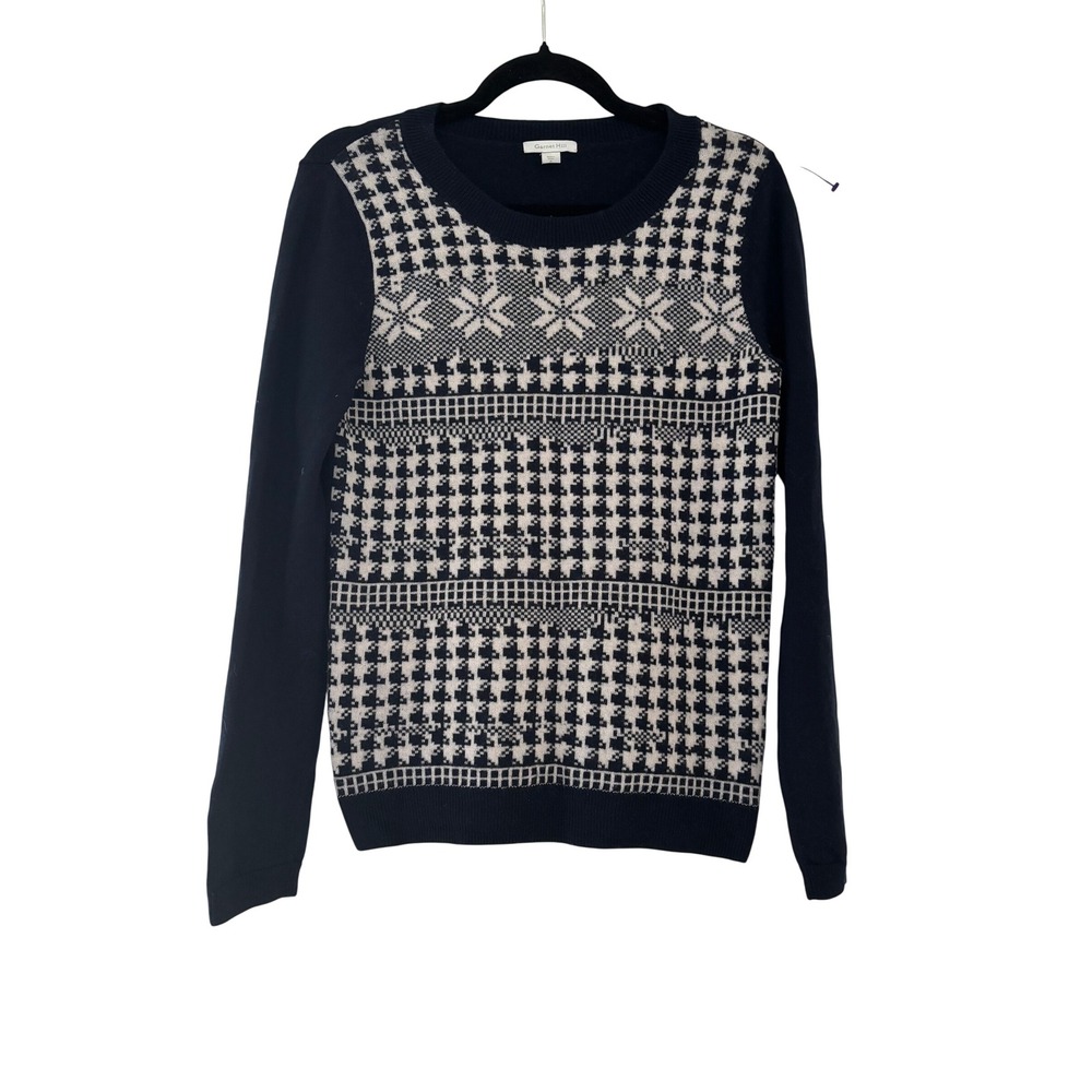 Garnett Hill sz S navy blue snowflake all wool sweater M